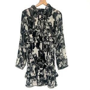 Religion Cream Black Sheer Ruffled Dress